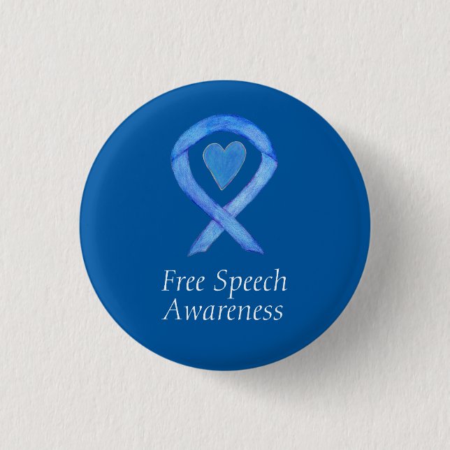 Free Speech Blue Awareness Ribbon Heart Pin (Front)