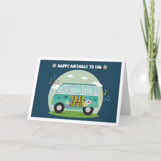 Free Spirit Hippie Bus Cartoon Birthday Card