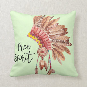 Free Spirit Native American Feather Headdress Throw Pillow