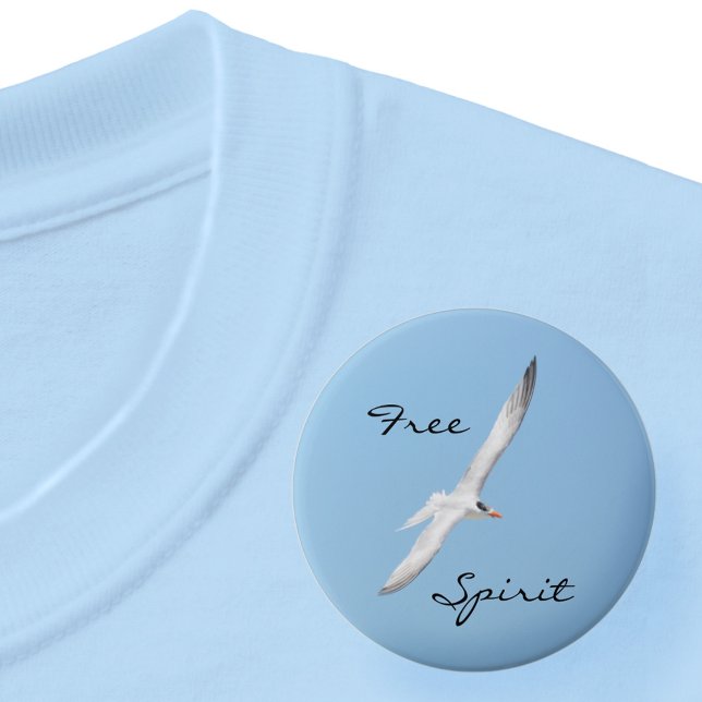 Free Spirit Royal Tern Flying Blue Sky 3 Inch Round Button (Creator Uploaded)