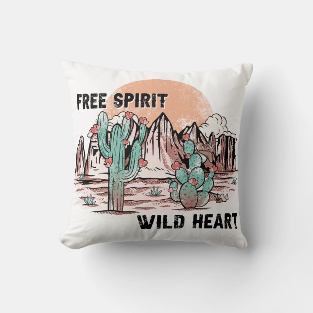 Free Spirit Wild Heart Illustration  Throw Pillow (Front)