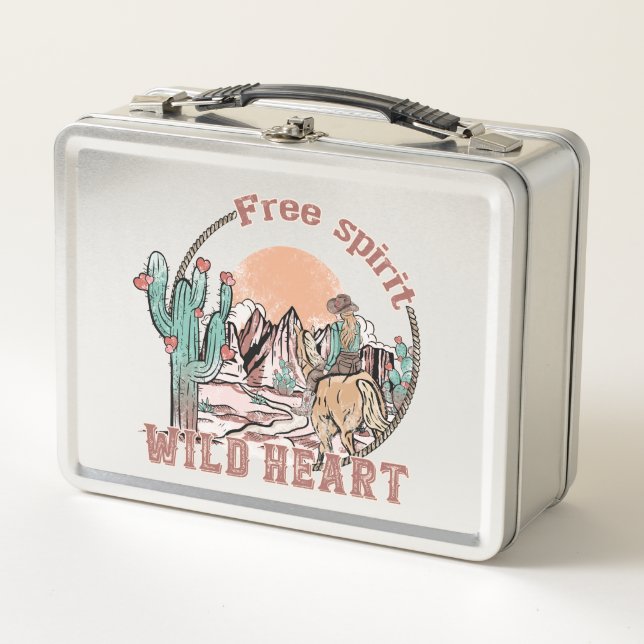 Free Spirit, Wild Heart | Western Country Metal Lunch Box (Front)
