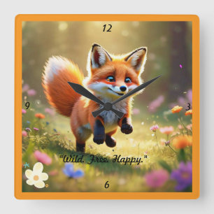"Free-Spirited Fox" Square Wall Clock