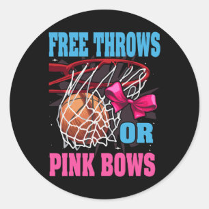 Free Throws Or Pink Bows  Gender Reveal Basketball Classic Round Sticker