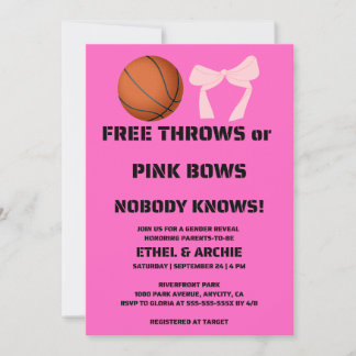 Free Throws or Pink Bows Gender Reveal Party Invitation
