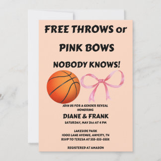 Free Throws or Pink Bows Gender Reveal Party Invitation