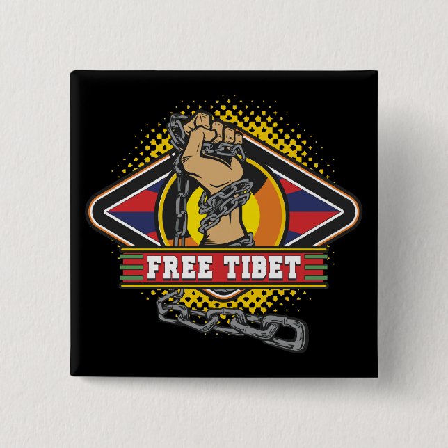 Free Tibet Chains 2 Inch Square Button (Front)