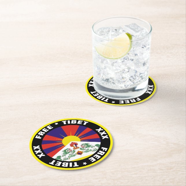 Free Tibet & Flag Round Paper Coaster (Insitu)