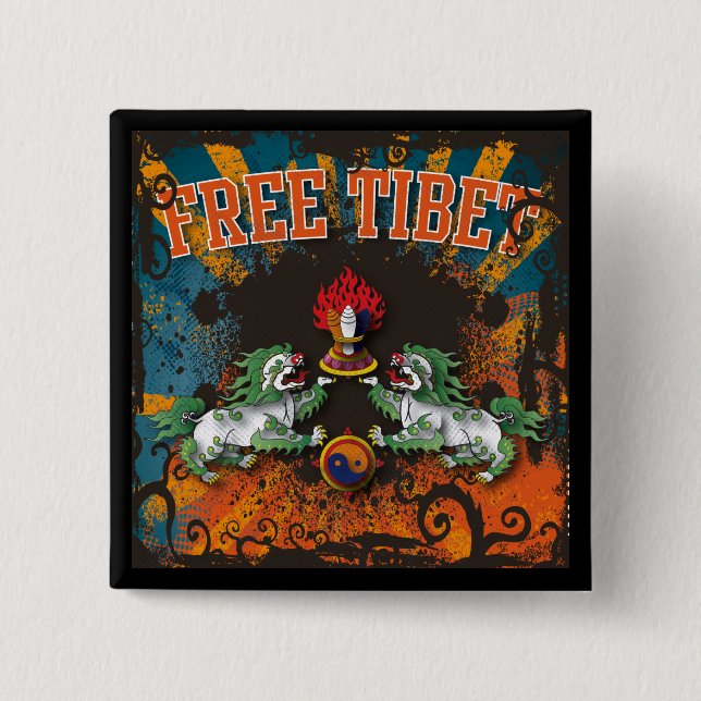 Free Tibet Grunge Art 2 Inch Square Button (Front)