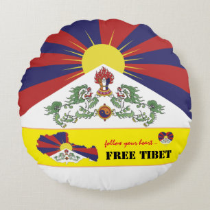 Free Tibet & Tibetan Flag, Map Heart /Tibet Round Pillow
