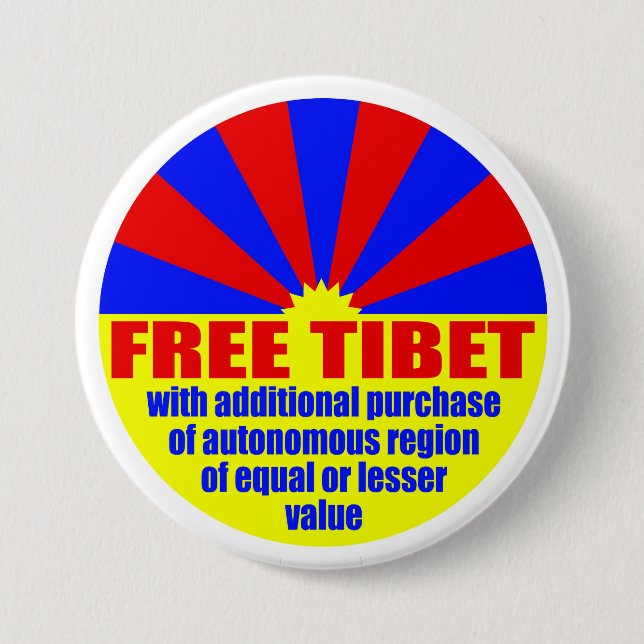 Free Tibet -- with... (Metal Pinback Button) 3 Inch Round Button (Front)