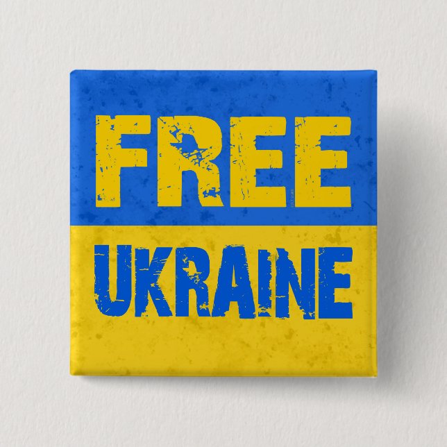 Free Ukraine Grunge Flag 2 Inch Square Button (Front)