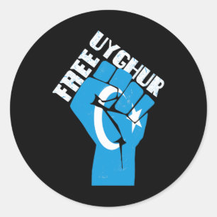 Free Uyghur Resist Fist With Uyghur Flag  Classic Round Sticker