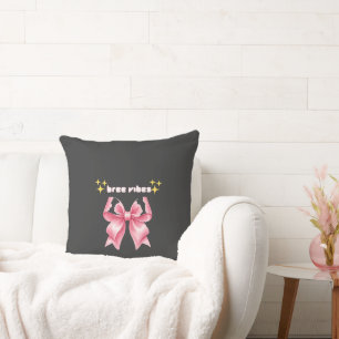 Free Vibes Pink Bow Coquette Pillow Cute Girly Y