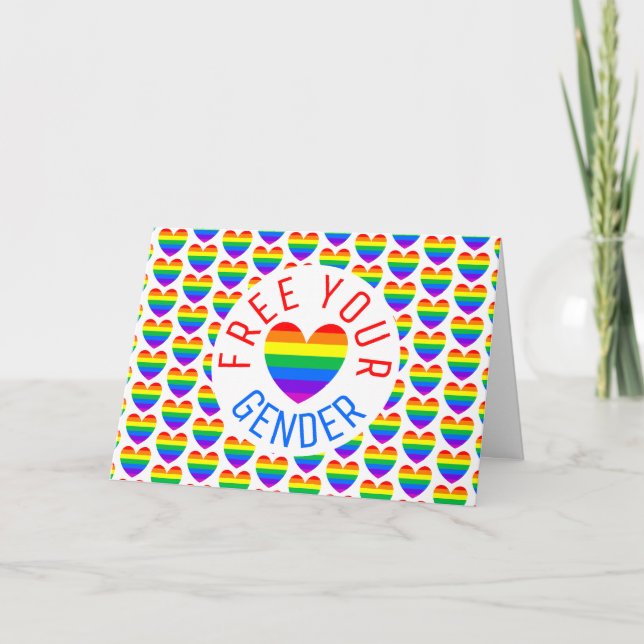 Free your Gender, Rainbow Heart Card (Front)