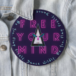 Free Your Mind Button, Free Spirited Flamingo 6 Inch Round Button