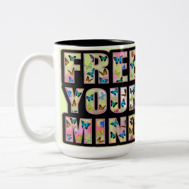 free your mind Two-Tone coffee mug (Left)