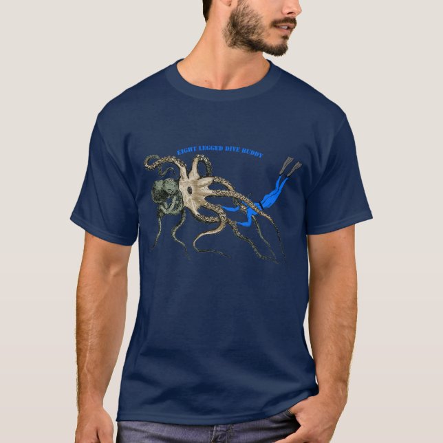 Freediving Diver Looking Over a Giant Octopus URM T-Shirt (Front)