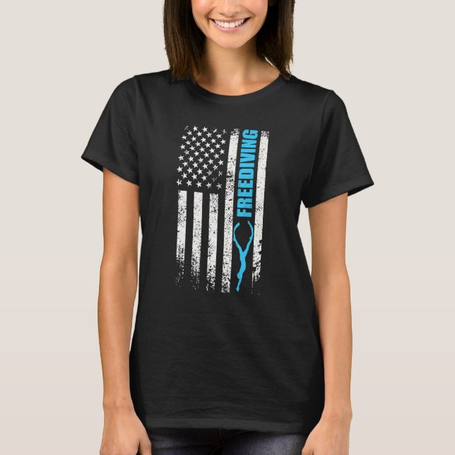 Freediving us flag motif freediver water dive T-Shirt (Front)