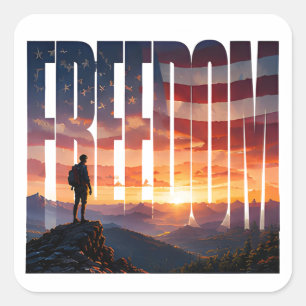 Freedom American Spirit Mountain Sunrise Square Sticker