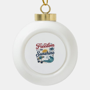 Freedom And Sunshine Vintage Beach Shirt Design (3 Ceramic Ball Christmas Ornament