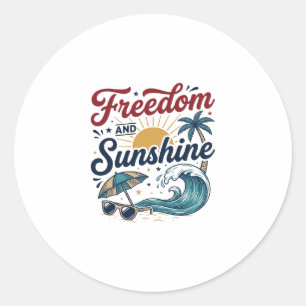 Freedom And Sunshine Vintage Beach Shirt Design (3 Classic Round Sticker