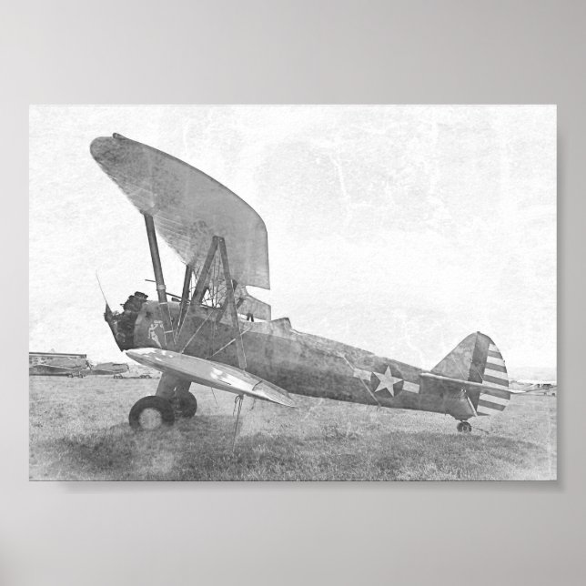 "Freedom" Antique Biplane Black and White  Poster (Front)