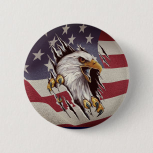 Freedom Bald Eagle American Flag Button