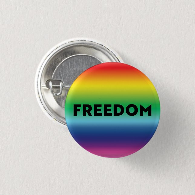 Freedom black typography rainbow gradient pattern  1 inch round button (Front & Back)