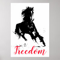 Freedom Black White Pop Art Running Horse
