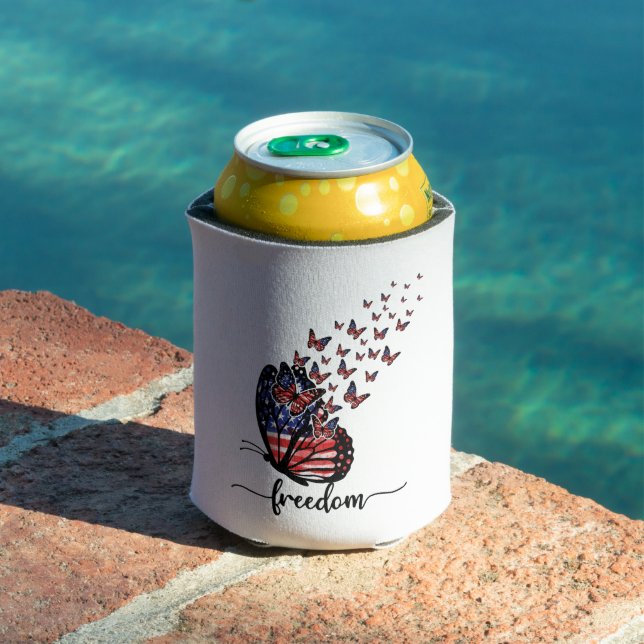 Freedom Butterflies | Patriotic Red, White, Blue Can Cooler (In Situ Pool)