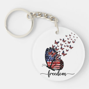 Freedom Butterflies   Patriotic Red, White, Blue Keychain