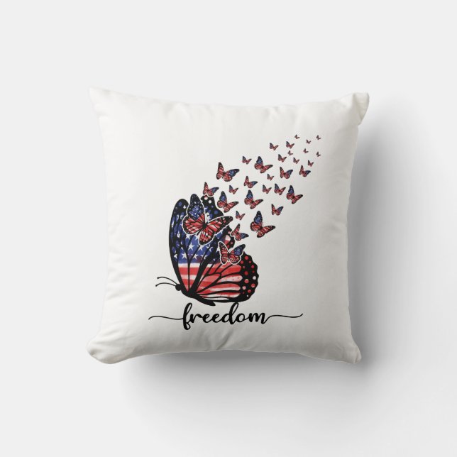Freedom Butterflies | Patriotic Red, White, Blue Throw Pillow (Front)