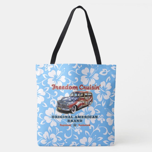 Freedom Crusin' Hawaiian Woody Hibiscus Beach Bag (Front)
