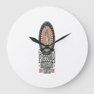 Freedom Democracy Truth Vintage Patriotic Shirt De Large Clock