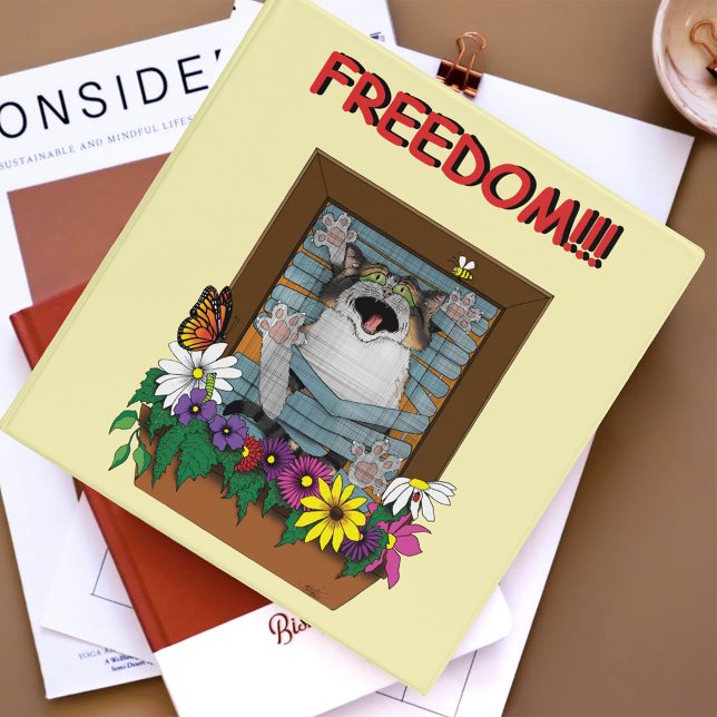 Freedom Escape Funny Cat Yellow Floral Window Binder (Creator Uploaded)