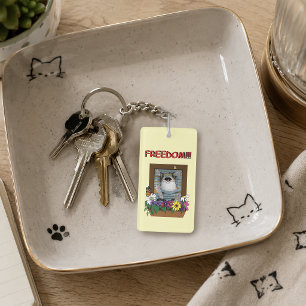 Freedom Escape Funny Cat Yellow Floral Window Keychain