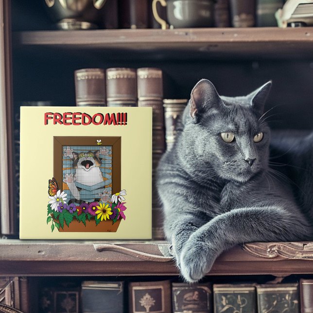 Freedom Escape Funny Cat Yellow Floral Window Tile (Creator Uploaded)