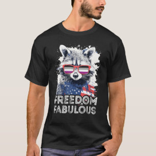 Freedom Fabulous  Raccoon Asexual Sunglasses Flag T-Shirt