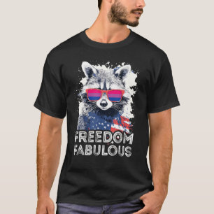 Freedom Fabulous Raccoon Bisexual Sunglasses Flag T-Shirt