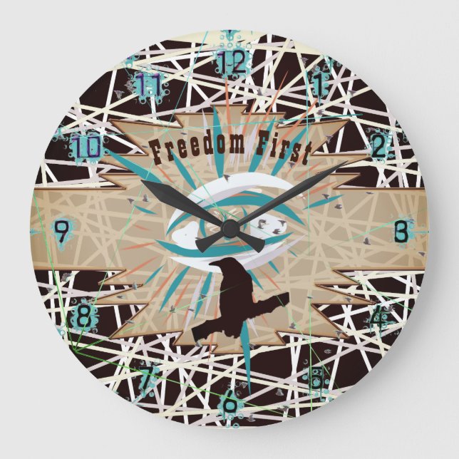 Freedom First modern wild west brown raven  Large Clock (Front)