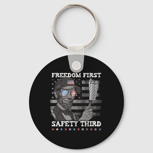Freedom First Safety Third Fireworks 4th July Linc Keychain (Front)