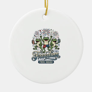 Freedom Frog Squad Vintage Patriotic Shirt Design_ Ceramic Ornament