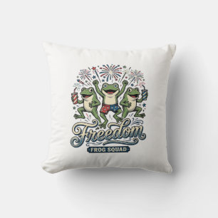 Freedom Frog Squad Vintage Patriotic Shirt Design_ Throw Pillow