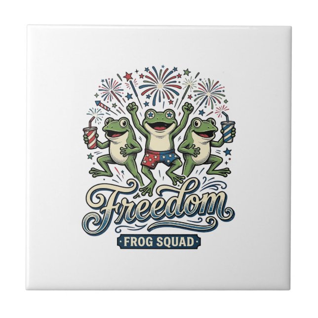 Freedom Frog Squad Vintage Patriotic Shirt Design_ Tile (Front)