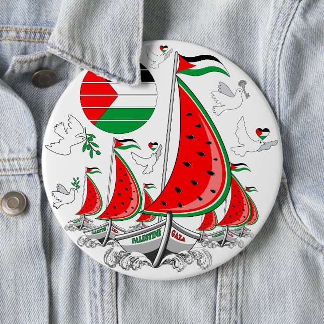 Freedom Global Sumud Flotilla Boats to Gaza 6 Inch Round Button (In Situ)
