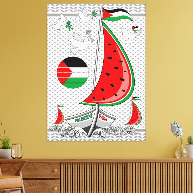 Freedom Global Sumud Flotilla Boats to Gaza Canvas Print (Insitu(LivingRoom))
