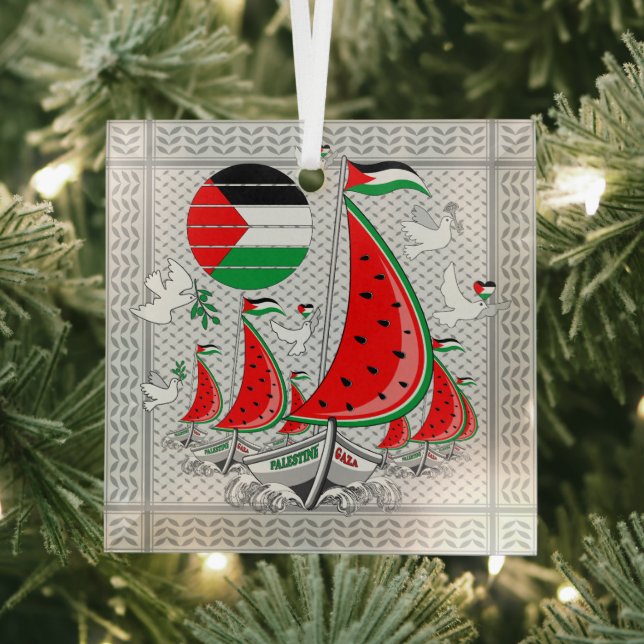 Freedom Global Sumud Flotilla Boats to Gaza Glass Ornament (Insitu)