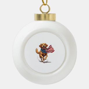 Freedom Golden Retriever Vintage Engraving Shirt Ceramic Ball Christmas Ornament