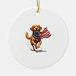 Freedom Golden Retriever Vintage Engraving Shirt Ceramic Ornament